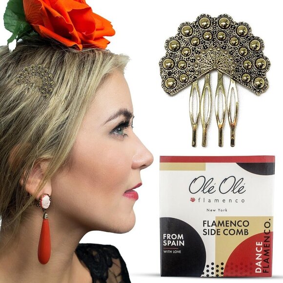 Mini Metal Flamenco Hair Comb Old Gold Spanish Style Updo Accessory main image 4